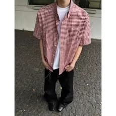 Cleanfit vermelho xadrez camisa de manga curta masculina verão americano Street Wear High-End solto camisa Casual jaquet