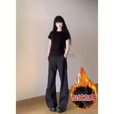 Americano Retro forro de lã engrossado calças das mulheres dos homens High-End sentimento bonito cleanfit calças soltas