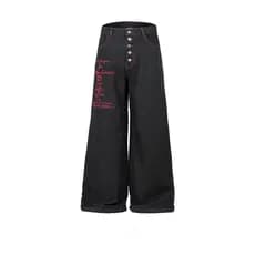 Hip Hop High Street vintage carta bordado Jeans das mulheres dos homens americano Retro solto chão esfregando perna larg