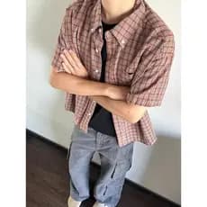 Americano High-End sentimento rufião bonito xadrez camisa de manga curta masculina verão fino solto All-Match camisa Cas