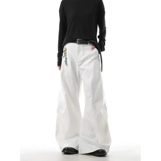 American Street Wear Retro Nicho Design Branco Plissado Machete Calças Homens Mulheres Outono Design Casual Calças de Pe