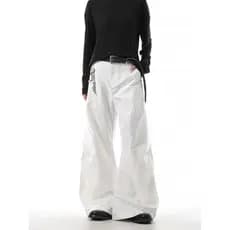 American Street Wear Retro Nicho Design Branco Plissado Machete Calças Homens Mulheres Outono Design Casual Calças de Pe
