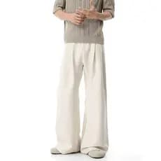 Calças de linho plissadas estilo dinheiro antigo masculino High-End sentido rufião bonito estilo americano A linha Drape