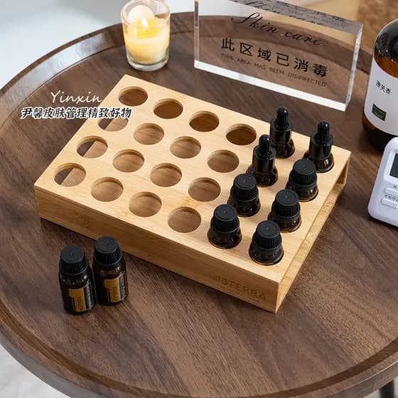 Caixa de óleo essencial de bambu com 24 furos de grade Caixa de armazenamento de óleo essencial Caixa de exibição de mad