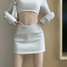 Oco saia de cintura alta feminina outono branco saia curta quente menina saia dividida mostrando a linha Hip saia meia s