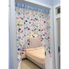Cortina de porta tecida com flores acabadas multicolorida pequena flor lírio do vale decoração de porta de quarto pequen