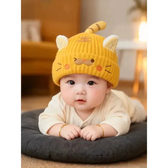 Chapéu do bebê outono inverno bonito Super bonito dos desenhos animados gatinho malha pulôver chapéu do bebê menina quen