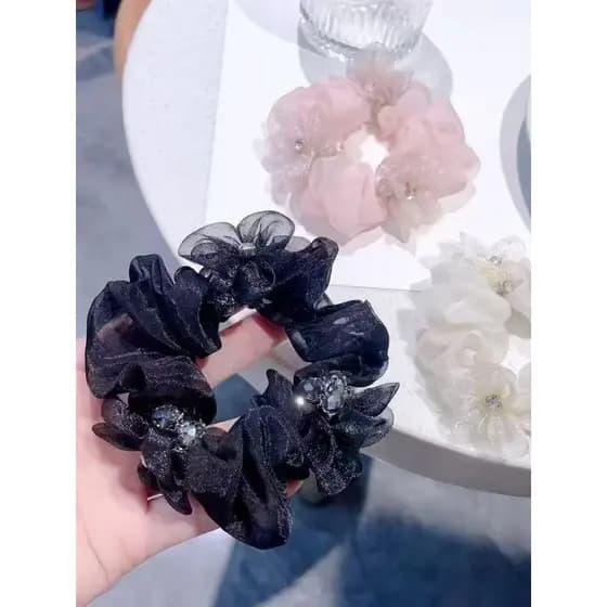 Novo estilo coreano anel de cabelo primavera verão ins Organza flor Scrunchy anel de cabelo sentir corda de cabelo suave