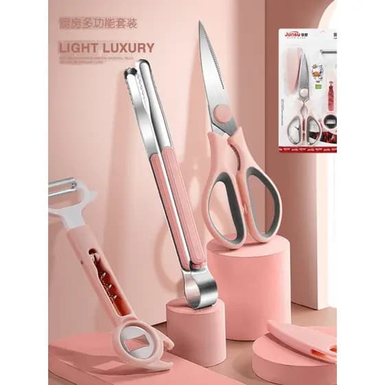 Tesoura de cozinha coreano churrasco clipe descascador conjunto multifuncional descascar faca abridor de garrafa de vinh