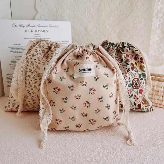 Novo estilo Fengsen série algodão escovado série cor terra buquê Floral bolso classificação saco de armazenamento saco d