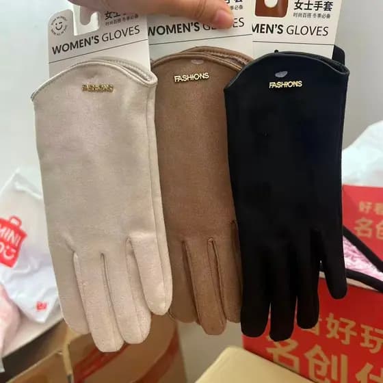 MINISO MINISO Série Elegante Simples Etiqueta de Metal Senhoras Luvas de Cinco Dedos