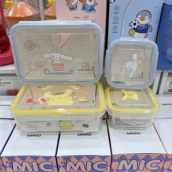 Criação famosa Premium canela cão quadrado fivela de quatro lados Bento caixa de armazenamento fresco Kuromi plástico re