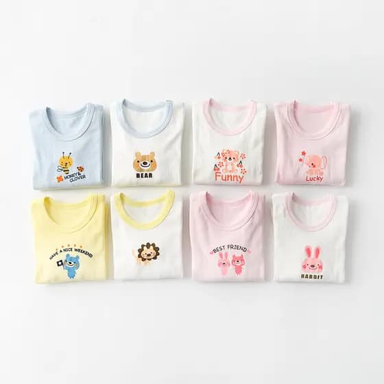 Especial de duas peças crianças puro algodão Pinhole algodão camiseta meninos meninas em torno do pescoço de manga compr