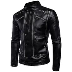 Outono inverno estilo exclusivo roupas de motocicleta gola alta jaqueta de couro masculina Casual Multi-zíper rebite jaq