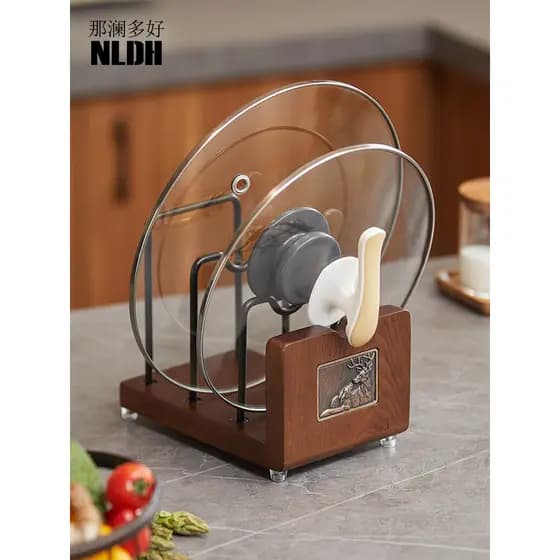 Na Landuohao prateleira de madeira maciça sem perfuração cozinha pote tampa rack de armazenamento placa de corte rack po