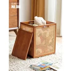 Cesta de roupas sujas de vime Cesta de armazenamento doméstico com tampa Cesto de roupas sujas de banheiro de alta Face