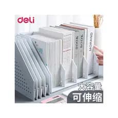 Deli Caixa de arquivo dobrável Quádruplo Rack de arquivo retrátil Suportes para livros Pasta de papelaria de mesa integr