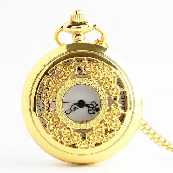 Relógio de parede retrô com colar de quartzo, relógio de bolso dourado à moda antiga, relógio de bolso Flip Fashion, tam