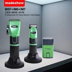 Akemei M5F + M6 + M7 verde três-em-um cabeça de óleo máquina de cortar cabelo barbearia tesoura profissional madeshow co