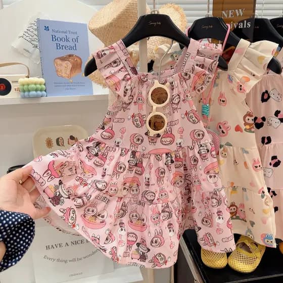 Verão crianças Floral dos desenhos animados algodão vestido de seda sudeste asiático feminino classe A vestido de tratam