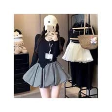 Moda pequeno novo estilo simples na moda em Harajuku contraste cor xadrez Bud saia curta feminina verão PVC