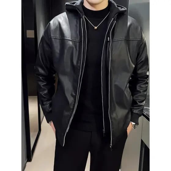 Jaqueta de couro com capuz casaco masculino moda novo estilo primavera outono jaqueta de couro Popular deste ano estilo