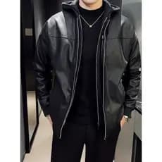 Jaqueta de couro com capuz casaco masculino moda novo estilo primavera outono jaqueta de couro Popular deste ano estilo