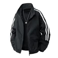 Primavera outono listrado jaqueta masculina Casual jaqueta esportiva com zíper bolso All-Match jaqueta simples generoso