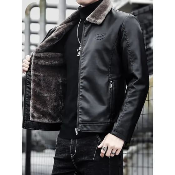Jaqueta multifuncional de pele de inverno masculina, produtos europeus, jaqueta de couro de venda quente, lapela de lã,