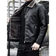 Jaqueta multifuncional de pele de inverno masculina, produtos europeus, jaqueta de couro de venda quente, lapela de lã,