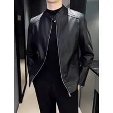Primavera outono jaqueta de couro moda novo estilo jaqueta de couro bonito fino-ajuste gola alta jaqueta de couro mascul