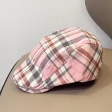 Dopamina Retro rosa xadrez frente chapéu feminino primavera verão estilo literário reverso Wear boina rosto-olhando pequ