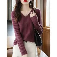 2025 inverno francês vermelho com decote em V temperamento manga comprida camisa de fundo de malha feminina nicho intern