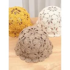 Chapéu fino oco de flor tricotado à mão feminino novo estilo moda renda respirável lenço chapéu de malha chapéu de cabeç