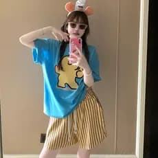Pijama Hellokitty de desenho animado feminino 2026 novo estilo verão algodão puro manga curta xadrez Shorts Loungewear t