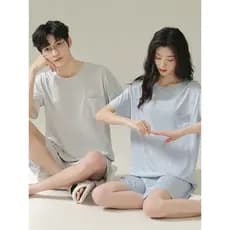 Pijamas femininos verão Modal fino simples de manga curta casal Homewear terno juvenil masculino pode ser usado fora