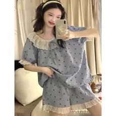 Doce renda Floral pijamas feminino verão 2026 novo estilo Shorts de manga curta estudante Loungewear terno pode ser usad