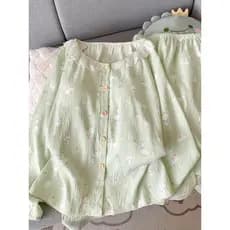 Nuvem pijamas de algodão feminino primavera outono com almofada no peito calças de manga comprida terno 2025 novo estilo