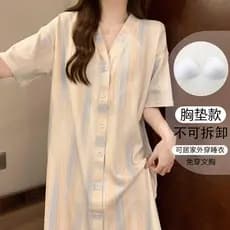 Doce Cardigan camisola de manga curta feminina verão algodão Loungewear com almofadas no peito 2024 verão novo estilo pi