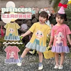 2024 verão novo estilo crianças vestido moda bonito dos desenhos animados costura gaze vestido de princesa saia babados