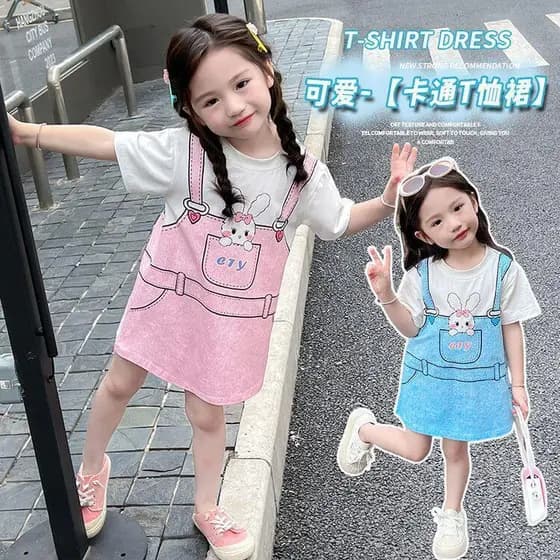 Meninas verão estilo ocidental vestido novo estilo menina bebê camisa das crianças saia verão falso de duas peças dos de