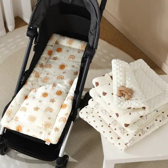 Almofada para carrinho de bebê, gaze de algodão, gorro macio, acolchoado de lã, almofada para carro, dupla face disponív