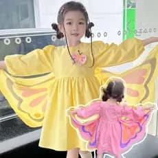 Verão novo estilo meninas asas de borboleta vestido 2024 bebê menina crianças primavera outono manga longa bonito vestid