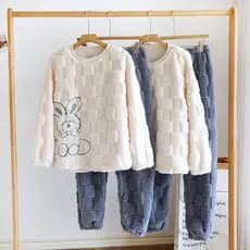 Outono inverno flanela casal pijamas feminino velo quente Coral velo engrossado tamanho grande pulôver Homewear