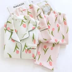 Estilo japonês pijamas de algodão puro feminino manga comprida outono inverno três camadas acolchoado quente tamanho gra
