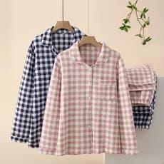 Outono inverno estilo japonês puro algodão casal pijamas feminino manga comprida ar algodão três camadas acolchoado masc