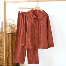Primavera outono verão estilo fino pijamas feminino puro algodão Crepe terno solto Casual tamanho grande solto Benming v