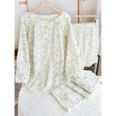 Primavera outono pijamas de algodão puro feminino calças de manga comprida Shorts fio de algodão verão fino solto Lounge