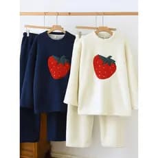 Pijamas de inverno feminino flanela forro de lã engrossado quente solto meio lado velo Loungewear palha