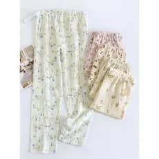 Calças de pijama de maternidade de gaze de algodão puro estilo primavera outono cintura alta elevador barriga ajustável